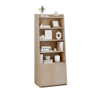 6-Tier Bookcase Freestanding Ladder Bookshelf with 2 Adjustable Shelves and Flip Up Door