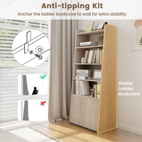 6 - Tier Bookcase Freestanding Ladder Bookshelf with 2 Adjustable Shelves and Flip Up Door - 7DAY'S