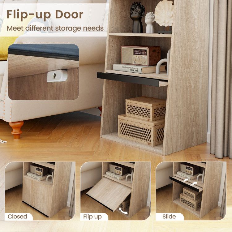 6 - Tier Bookcase Freestanding Ladder Bookshelf with 2 Adjustable Shelves and Flip Up Door - 7DAY'S