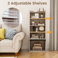 6 - Tier Bookcase Freestanding Ladder Bookshelf with 2 Adjustable Shelves and Flip Up Door - 7DAY'S