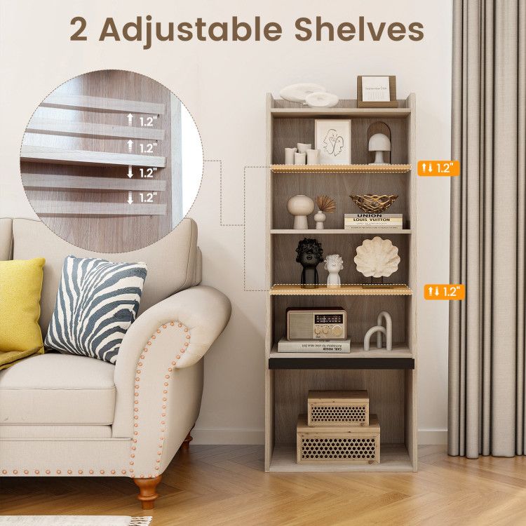 6 - Tier Bookcase Freestanding Ladder Bookshelf with 2 Adjustable Shelves and Flip Up Door - 7DAY'S