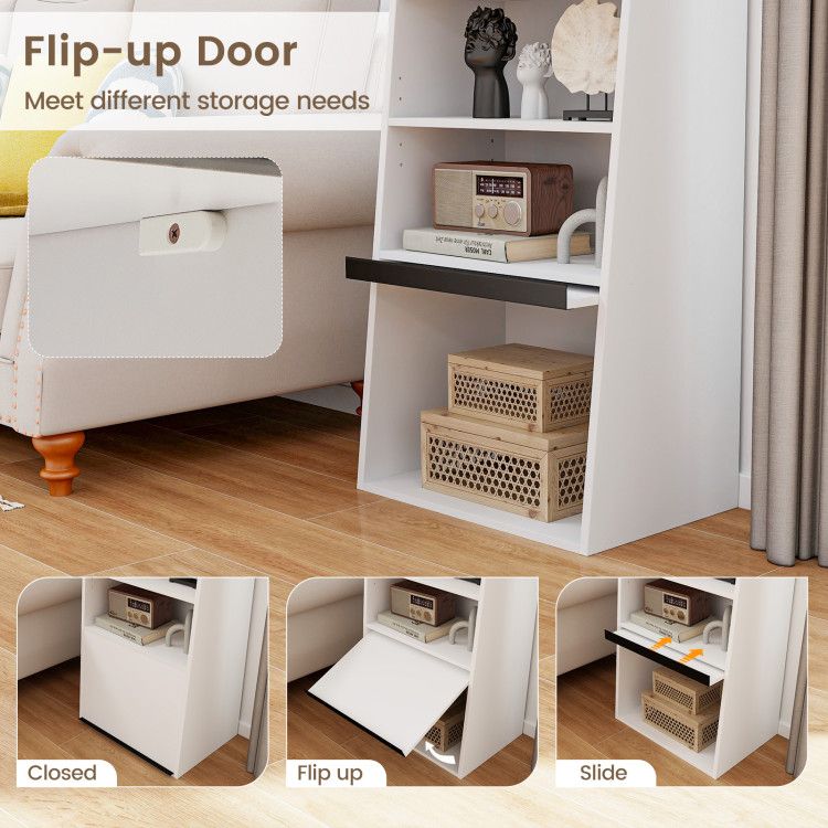 6 - Tier Bookcase Freestanding Ladder Bookshelf with 2 Adjustable Shelves and Flip Up Door - 7DAY'S