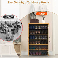 6 - Tier Shoe Cabinet with Bamboo Shoe Rack Freestanding Shoe Organizer with 2 Hollow Doors and Handles 154lbs Max Load for Closet Hallway Living Room - 7DAY'S