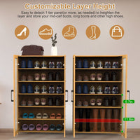 6 - Tier Shoe Cabinet with Bamboo Shoe Rack Freestanding Shoe Organizer with 2 Hollow Doors and Handles 154lbs Max Load for Closet Hallway Living Room - 7DAY'S