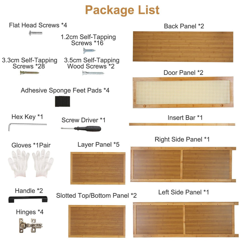 6 - Tier Shoe Cabinet with Bamboo Shoe Rack Freestanding Shoe Organizer with 2 Hollow Doors and Handles 154lbs Max Load for Closet Hallway Living Room - 7DAY'S