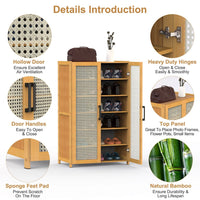 6 - Tier Shoe Cabinet with Bamboo Shoe Rack Freestanding Shoe Organizer with 2 Hollow Doors and Handles 154lbs Max Load for Closet Hallway Living Room - 7DAY'S