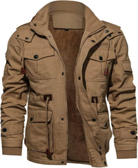 7DAY'S Men's Winter Jacket Cotton Military Jackets Fleece Lined Thick Work Warm Cargo Coats with Hooded