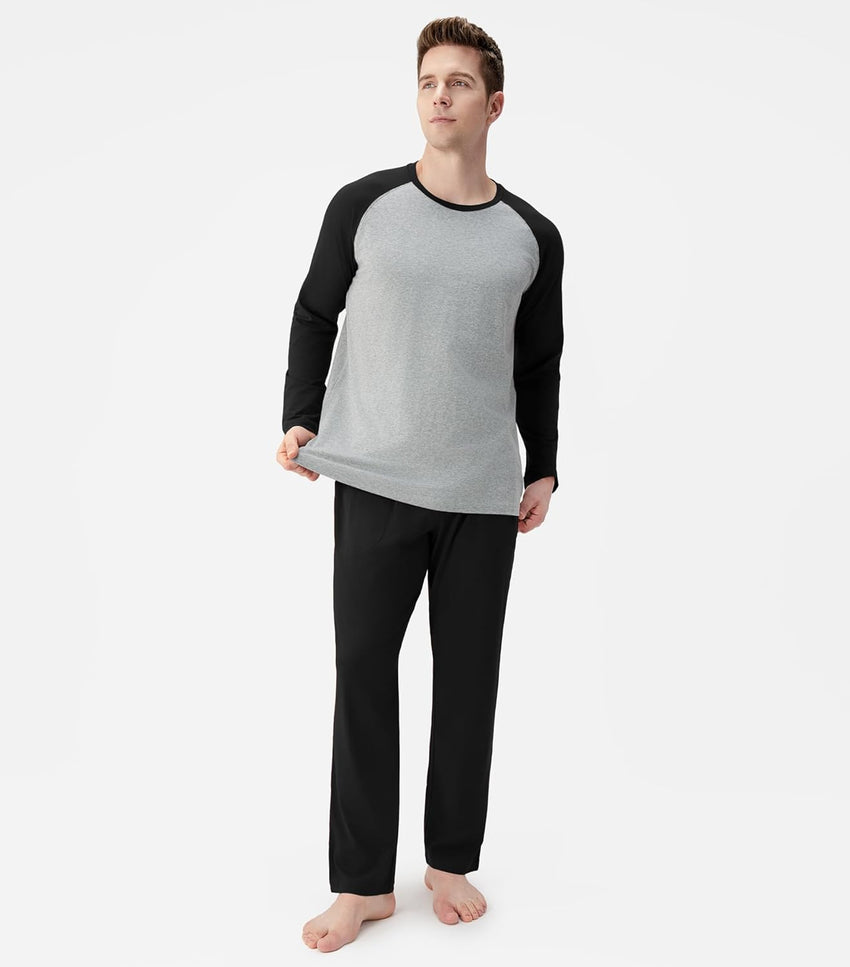 DAVID ARCHY Mens Pajamas Set - Soft Pj Sets for Men Long Sleeve Pajamas Men Cotton Mens Pjs Sets Loungewear with Pockets