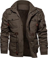 7DAY'S Men's Winter Jacket Cotton Military Jackets Fleece Lined Thick Work Warm Cargo Coats with Hooded