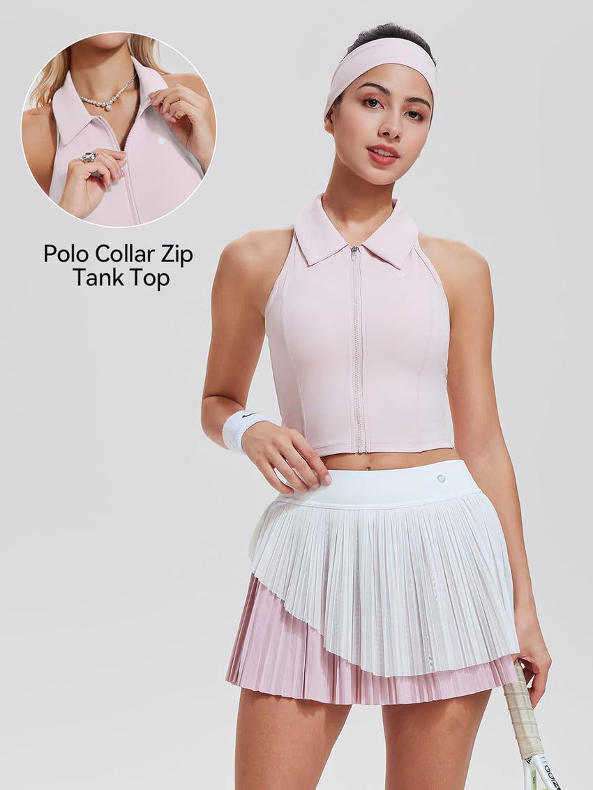 Airfree Tennis Skirt Sets for Women Outfits Lapel Collar Sleeveless Vests Patchwork Pleated Skirt Sets
