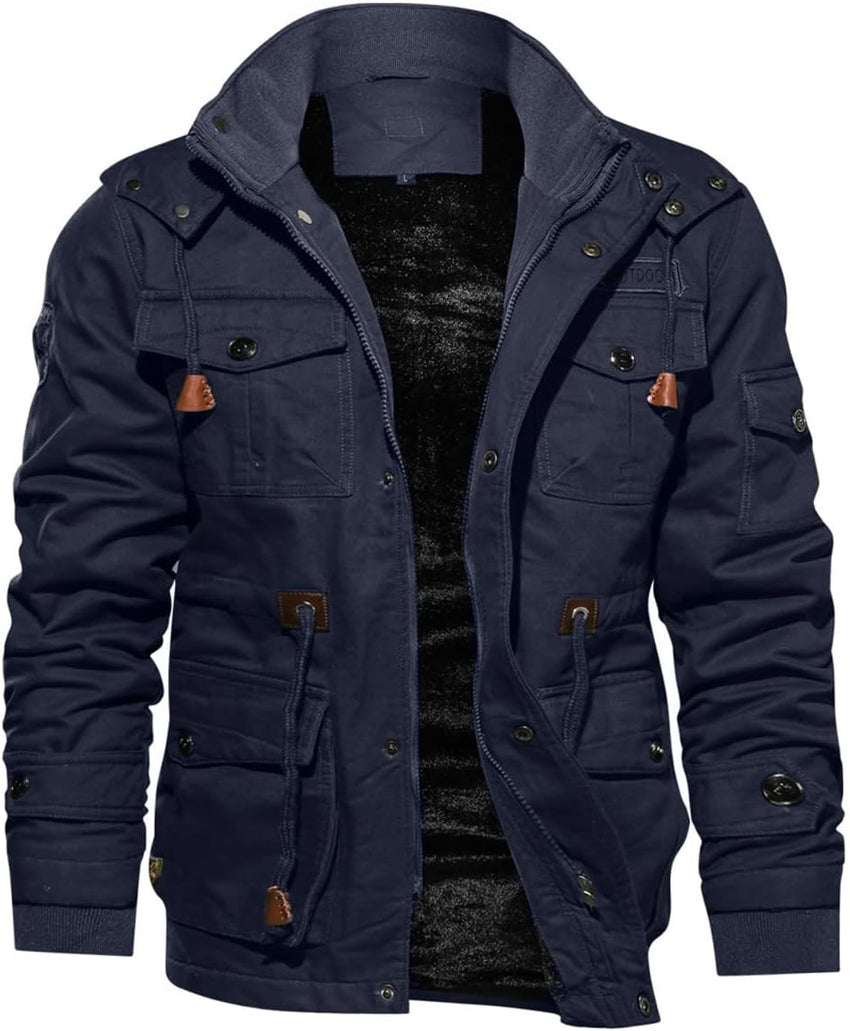 7DAY'S Men's Winter Jacket Cotton Military Jackets Fleece Lined Thick Work Warm Cargo Coats with Hooded