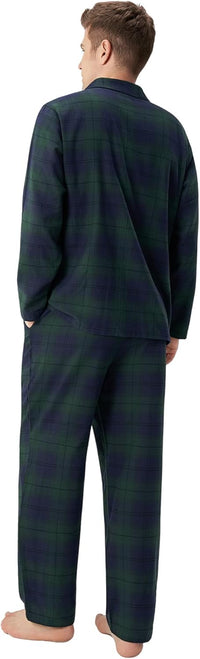 DAVID ARCHY Men's Pajamas Set Flannel Pjs Sets Ultra-Soft Cotton Pajamas for Men Classic Plaid Lounge Set with Roomy Pockets