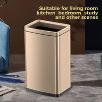 25L/6 Gallon Stainless Steel Square Trash Can, Large Kitchen Garbage Can, Office Commercial Trash Bin Champagne Gold Garbage Can, Large Open Top Waste Basket (25Lgold)