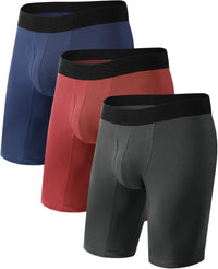BAMBOO COOL Men's Long Boxer Briefs Performance Long Leg Sports Boxer Brief Underwear MultiPack