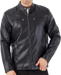 7DAY'S Men's Stand Collar Leather Jacket Motorcycle Lightweight Faux Leather Outwear