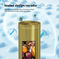 30L/8GAL Gold Brass Kitchen Trash Can,Tall Commercial Garbage can,Large Capacity FILP lid Trash can for Kitchen,Shopping mall,Elevator gate,Airport, Hotel,Commercial (Gold)
