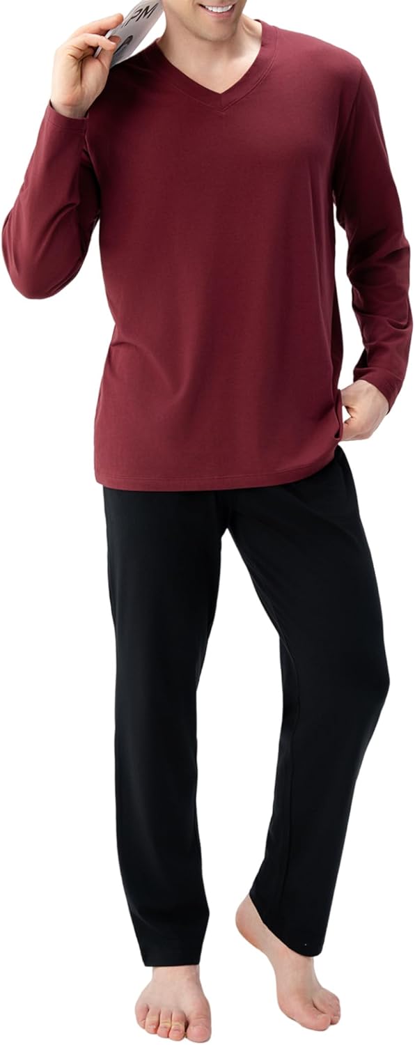 DAVID ARCHY Men's Pajamas Set Soft Cotton Long Sleeve Sleepwear Comfy Loungewear Pjs with Pockets