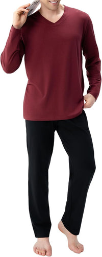 DAVID ARCHY Men's Pajamas Set Soft Cotton Long Sleeve Sleepwear Comfy Loungewear Pjs with Pockets