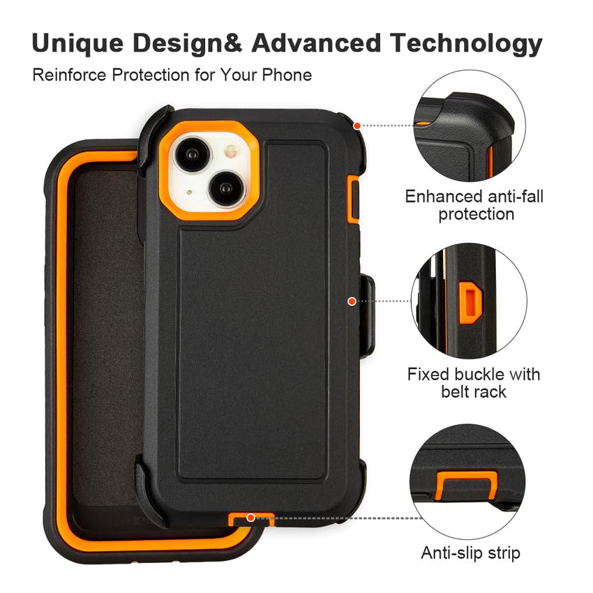 for Black iPhone 15 Case with Belt Clip, Shockproof Heavy Duty Rugged, 3 Layers of Sturdy,Anti-Drop, Military-Grade Defender Cover for iPhone 15 Case Black