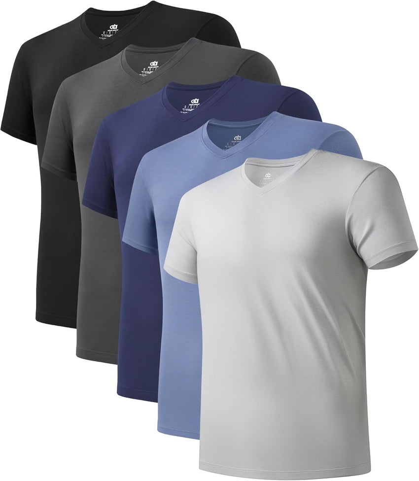 DAVID ARCHY Men's Undershirt Bamboo Rayon Moisture-Wicking V-Neck T-Shirts Stretch Tees for Men, 3 or 5 Pack