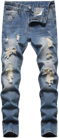 HENGAO Boy's Distressed Ripped Skinny Jeans