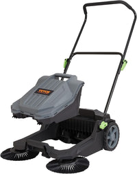VEVOR Walk-Behind Hand Push Floor Sweeper, 25.6" Sweeping Width Floor Sweeper Manual Non-Electric, 5-Gallon Waste Container, Angle & Height Adjustable Folding Handle for Walkway, Yard, Garage, Patio