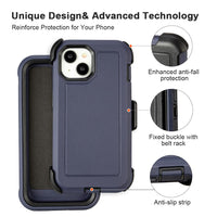 Shockproof Case for iPhone 16 Plus, Heavy Duty, Anti-Drop, 3 Layers, Grey with Belt Clip