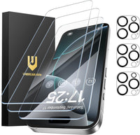 UNBREAKcable iPhone 16 Pro Max Screen Protector 3-Pack, 3 Tempered Glass + 3 Camera Lens Protectors, 9H Hardness, HD Clarity, Anti-Fingerprint, Case Friendly, 6.9 Inch