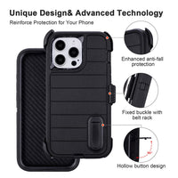for Phone Case iPhone 15 Pro Max Case Black with Belt Clip Heavy Duty Holster for Shockproof Cases,3 Layers of Sturdy,Military Grade Defender Cover for iPhone 15 Pro Max Cases Black 6.7 Inch