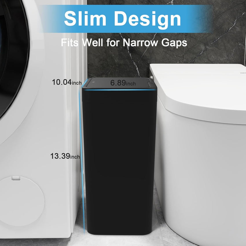 Naisu 2 Pack 4 Gal Bathroom Trash Can with Lid,Automatic Garbage Can with Touchless and Sealed Design,Slim Motion Sensor Waterproof Plastic Trash Bin Suitable for Bedrooms,Bathrooms,Kitchens,(Black)