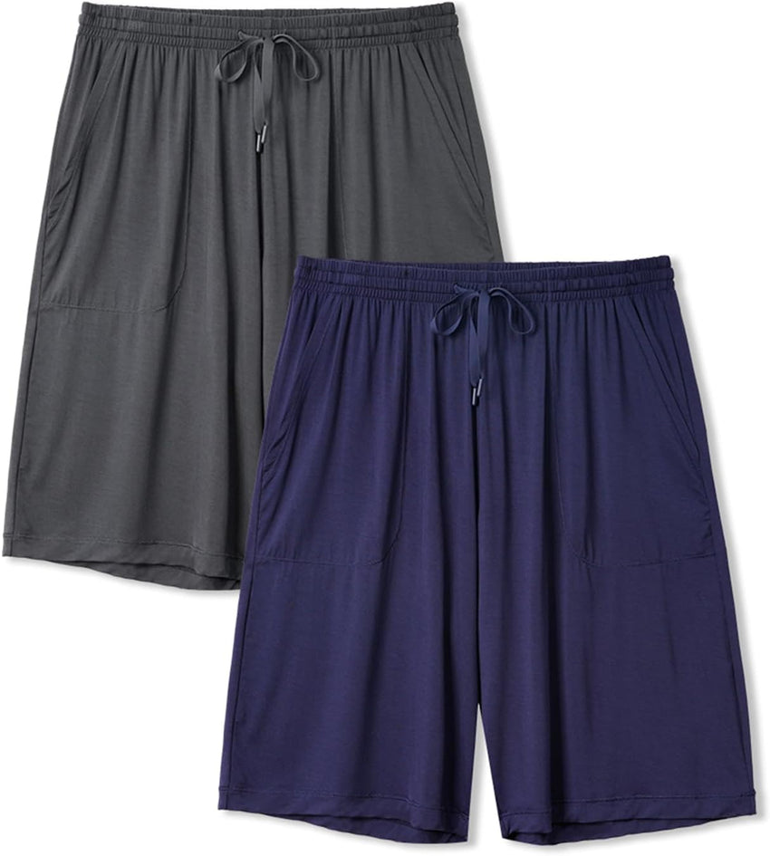 DAVID ARCHY Mens Pajama Shorts Bamboo Rayon Sleep Shorts Soft Comfy Breathable Lounge Pants with Pockets 2 Pack