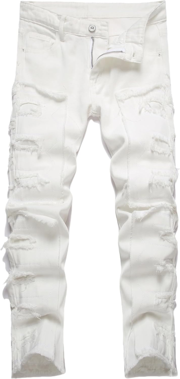 FREDD MARSHALL Boy's Skinny Fit Ripped Destroyed Distressed Fashion Kids Denim Jeans Pants