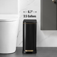 Bathroom Trash Can with Soft-Close Lid 3.5 Gallon Stainless Steel Garbage Can with Removable Inner Bucket Slim Trash Bins for Bedroom, Office (Matte Black)