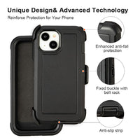 for Black iPhone 15 Case with Belt Clip, Shockproof Heavy Duty Rugged, 3 Layers of Sturdy,Anti-Drop, Military-Grade Defender Cover for iPhone 15 Case Black
