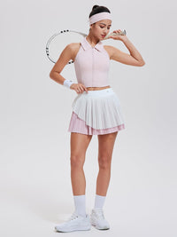 Airfree Tennis Skirt Sets for Women Outfits Lapel Collar Sleeveless Vests Patchwork Pleated Skirt Sets