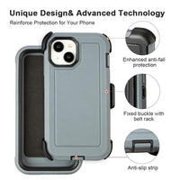 Shockproof Case for iPhone 16 Plus, Heavy Duty, Anti-Drop, 3 Layers, Grey with Belt Clip