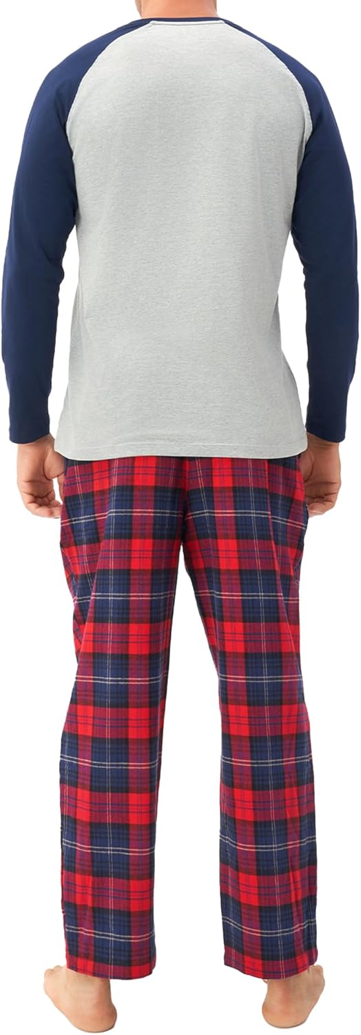 DAVID ARCHY Mens Pajamas Set - Soft Pj Sets for Men Long Sleeve Pajamas Men Cotton Mens Pjs Sets Loungewear with Pockets