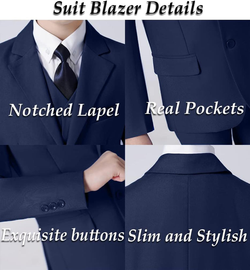 Boys Suits 5 Piece Slim Fit Suit for Kids Formal Ring Bearer Suits