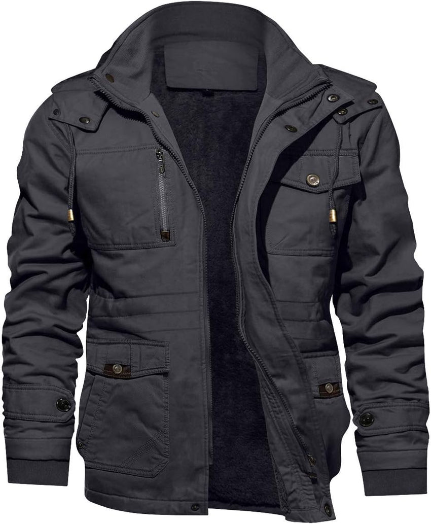 7DAY'S Men's Winter Jacket Cotton Military Jackets Fleece Lined Thick Work Warm Cargo Coats with Hooded