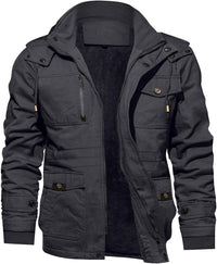 7DAY'S Men's Winter Jacket Cotton Military Jackets Fleece Lined Thick Work Warm Cargo Coats with Hooded