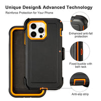 for Black iPhone 16 Pro Case with Belt Clip, for Shockproof iPhone 16 Pro Case Heavy Duty,3 Layers of Sturdy,Anti-Drop,Military-Grade Defender Cover for iPhone 16Pro Case Black