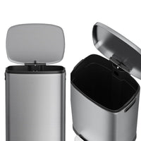 13 Gallon Trash Can with Lid, 50L Fingerprint Proof Stainless Steel Kitchen Trash Can with Removable Inner Bucket and Lid Soft Close, Pedal Rubbish Bin for Home Office(Silver)