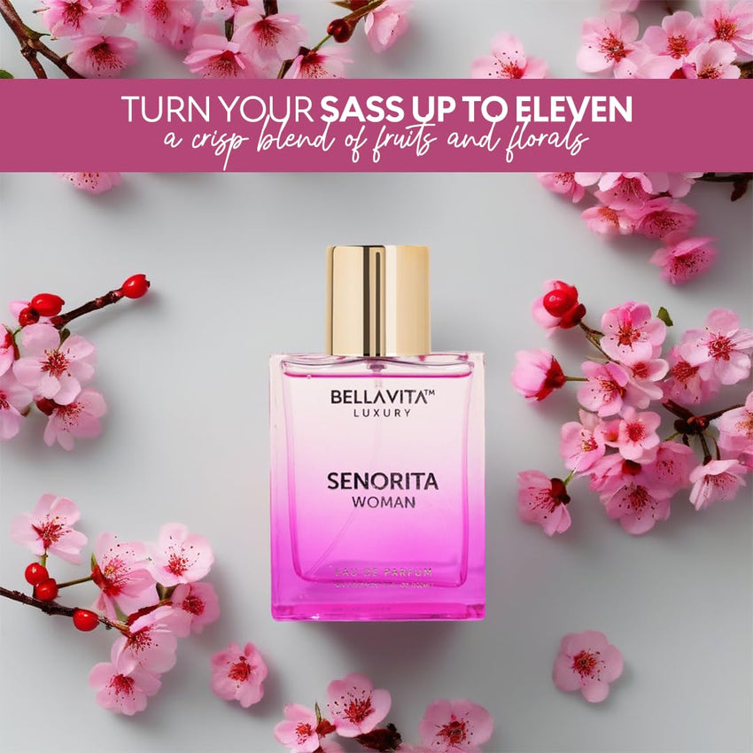 BellaVita Luxury SENORITA Perfume for Women (3.4 fl.oz) | Floral & Fruity Fragrance with Pomegranate, Mint & Musk | Notes of Yuzu and Lotus | Vegan & Cruelty-Free Womens Perfume