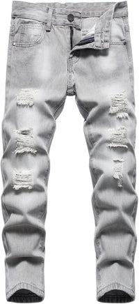 HENGAO Boy's Distressed Ripped Skinny Jeans