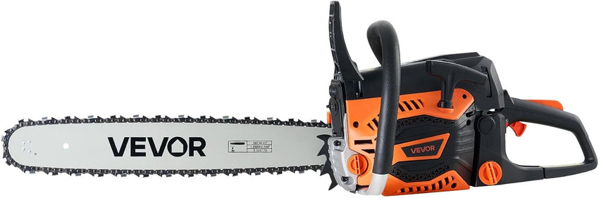 VEVOR 20inch 62CC Gas Powered Chainsaw, 3.8 HP 2 Stroke Engine Gas Power Chainsaws with Non-Slip Handle, Gas Chainsaws with Dual Fuel Tanks, For Wood Cutting, Tree Trimming, and Land Clearing