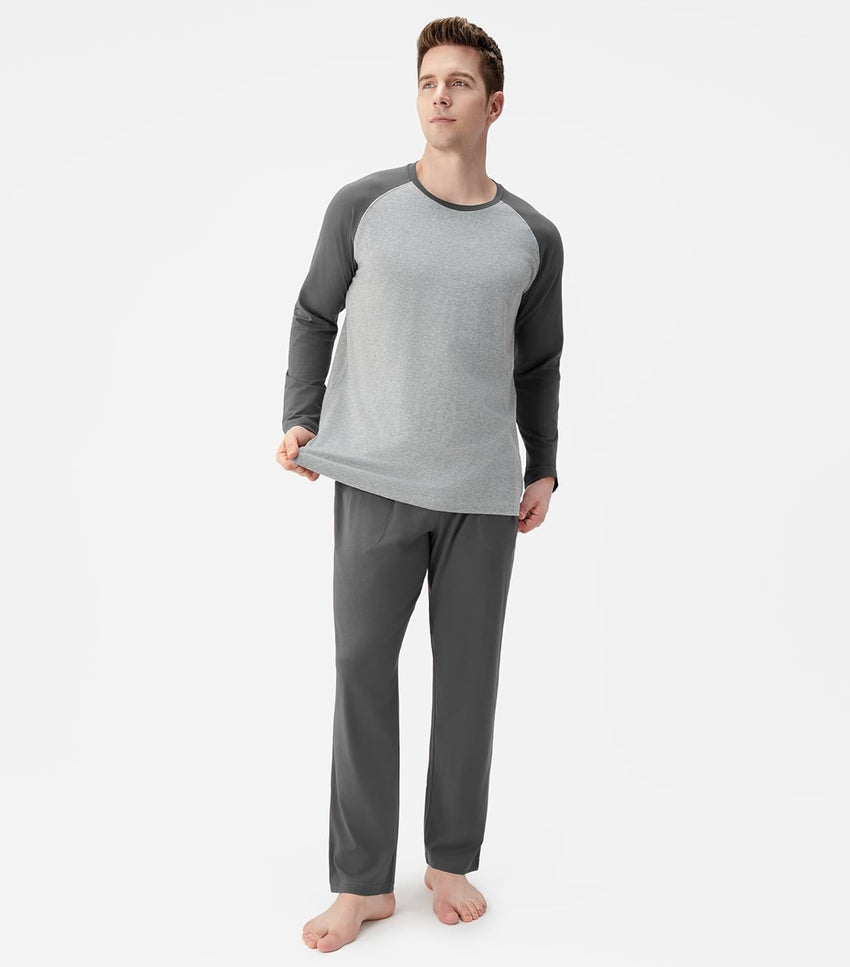 DAVID ARCHY Mens Pajamas Set - Soft Pj Sets for Men Long Sleeve Pajamas Men Cotton Mens Pjs Sets Loungewear with Pockets