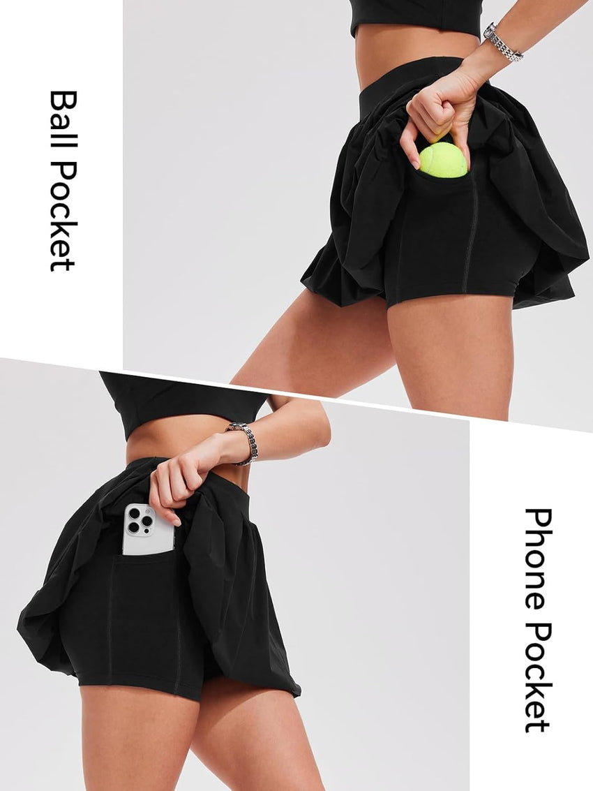 Airfree 2 Piece Sets for Women Tennis Skirt Set Mock Neck Sports Bra Irregular Crop Tank Bubble Skirt Outfits Set