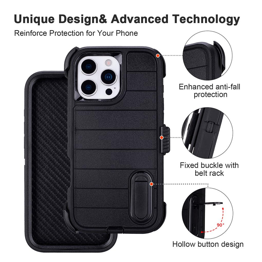 for Phone Case iPhone 16 Pro Case Black with Belt Clip Heavy Duty Holster for Shockproof Cases,3 Layers of Sturdy,Military Grade Defender Cover for iPhone 16 Pro Cases Black 6.3 Inch