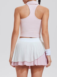 Airfree Tennis Skirt Sets for Women Outfits Lapel Collar Sleeveless Vests Patchwork Pleated Skirt Sets