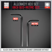 SEDY 32-Piece Hex Key Wrench Set, Metric and SAE Allen Wrenches (0.028-3/8 inch, 0.7-10 mm) L Shape Allen Keys, Chrome Vanadium Steelwith 2x Extension Handle